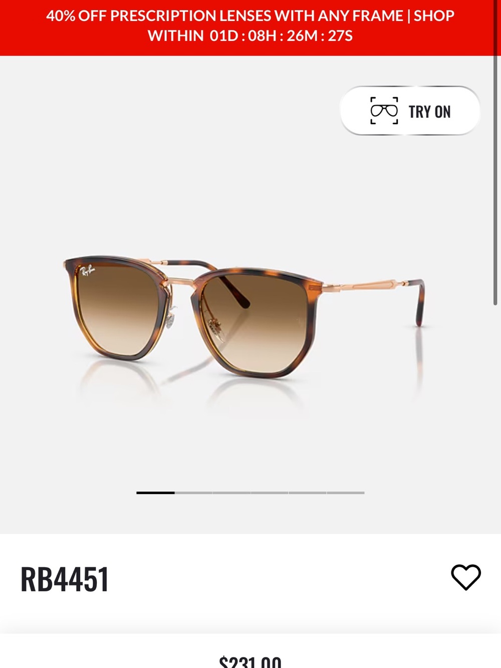 Ray-Ban Tortoise Frame Sunglasses with Brown Gradient Lenses